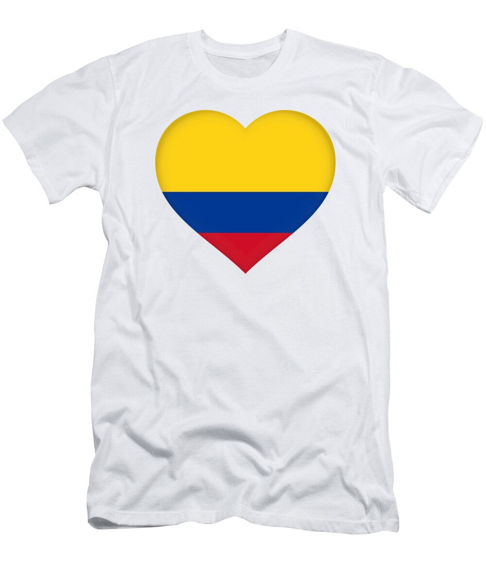 Banner T-Shirt featuring the digital art Flag of Colombia Heart by Roy Pedersen