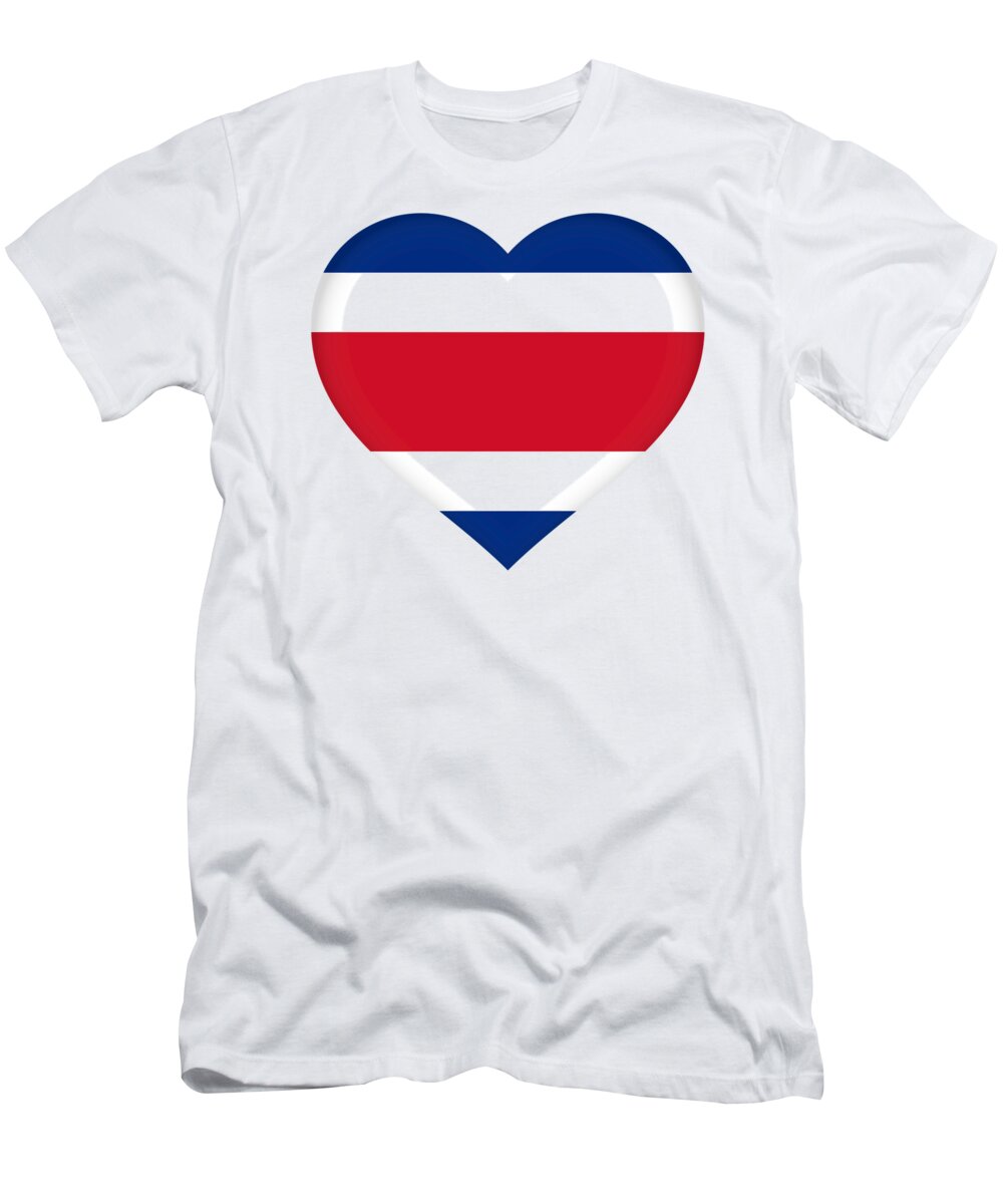 Costa Rica T-Shirt featuring the digital art Flag of Costa Rica Heart by Roy Pedersen