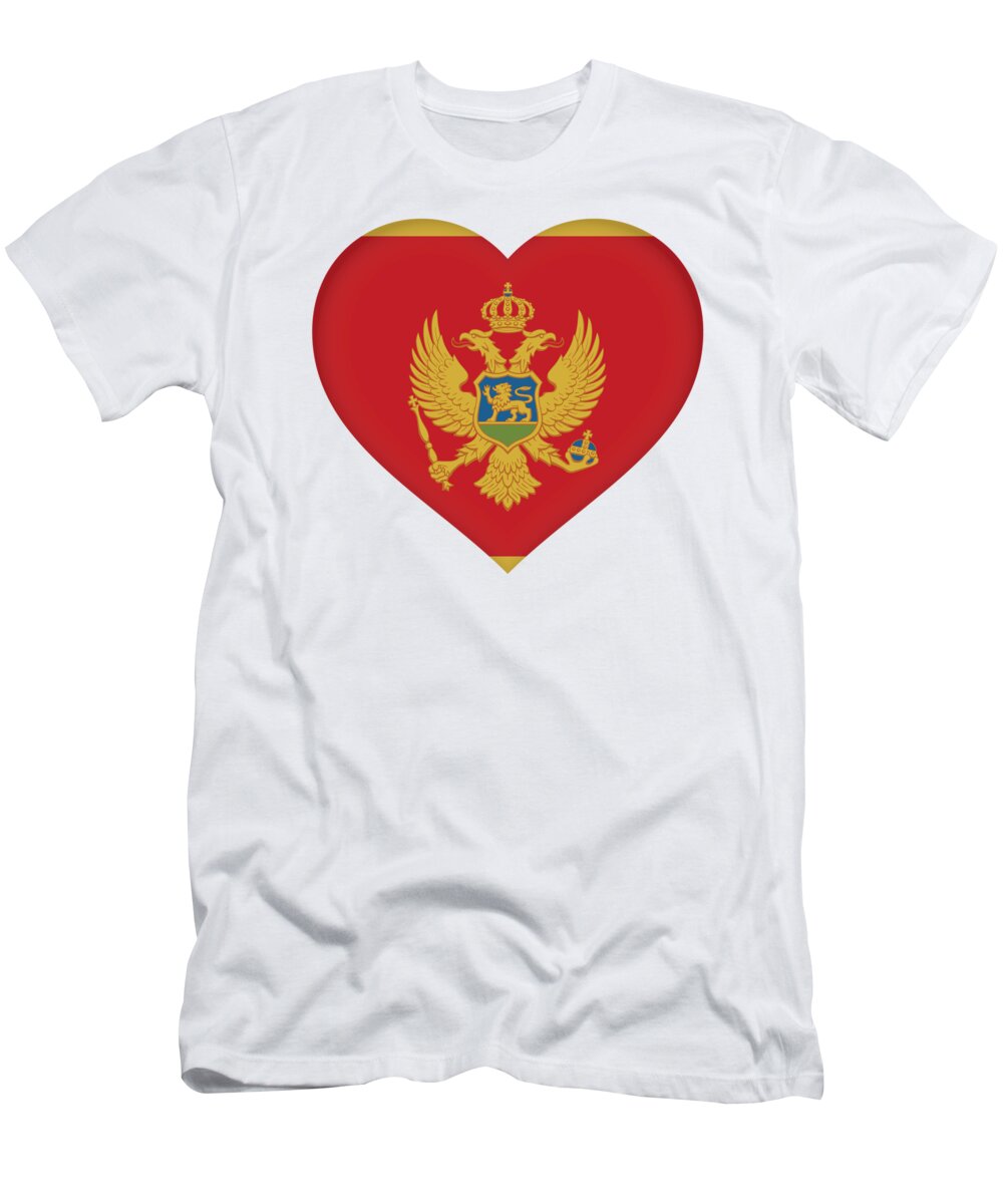 Background T-Shirt featuring the digital art Flag of Montenegro Heart by Roy Pedersen