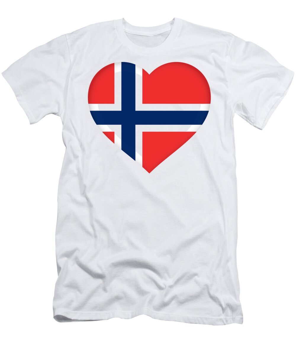 Norway T-Shirt featuring the digital art Flag of Norway Heart by Roy Pedersen
