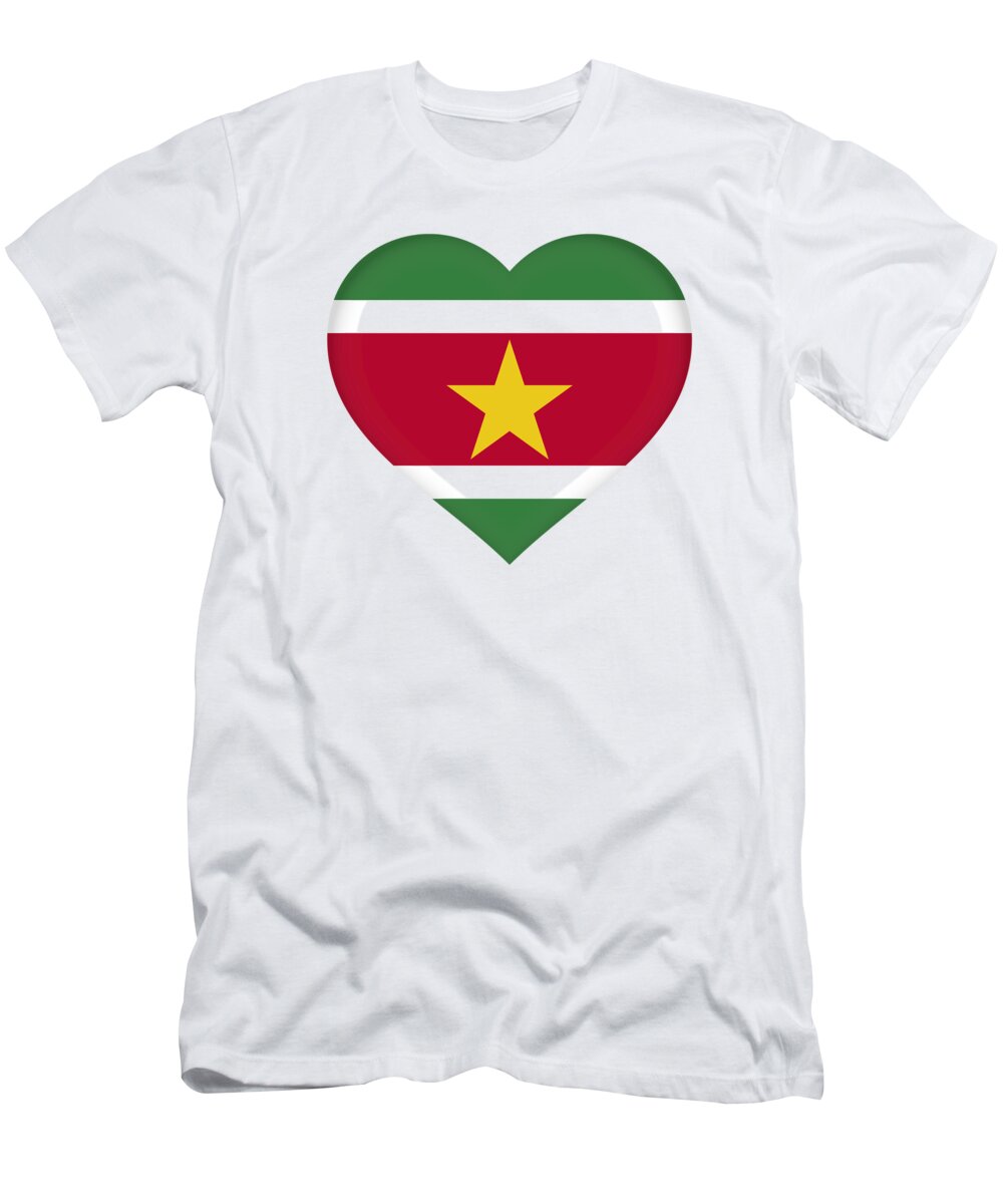 Suriname T-Shirt featuring the digital art Flag of Suriname Heart by Roy Pedersen