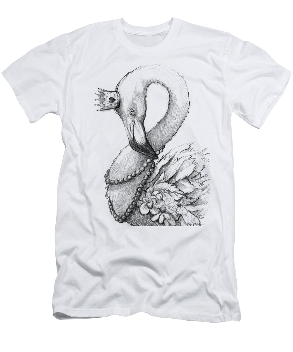 Flamingo T-Shirt featuring the painting Flamingo in Pearl Necklace by Olga Shvartsur