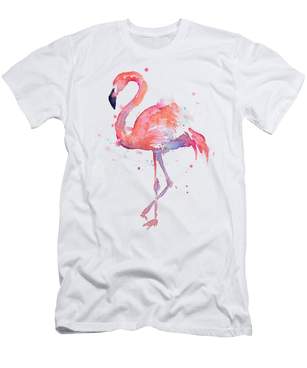 Bird T-Shirt featuring the painting Flamingo Watercolor by Olga Shvartsur