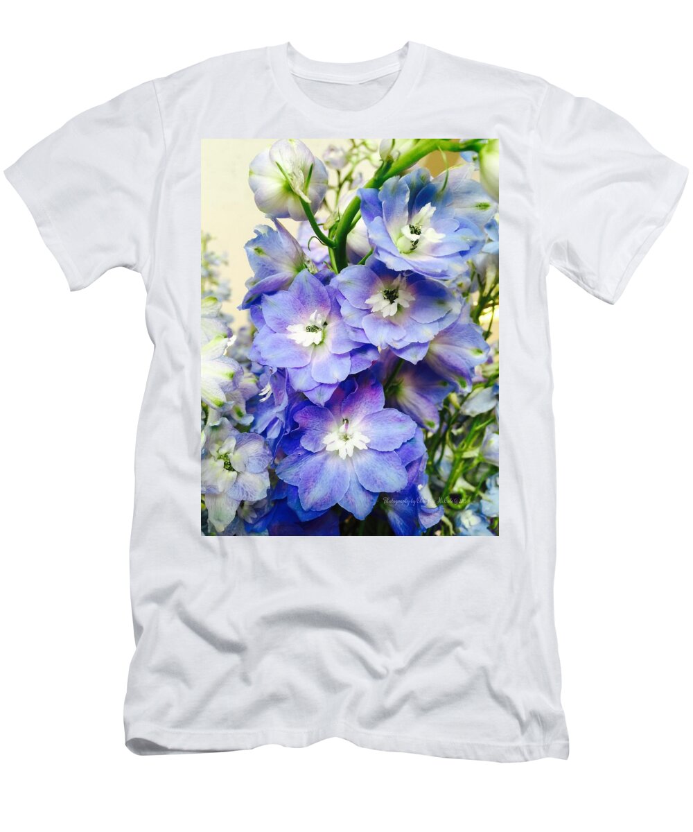 Flowers T-Shirt featuring the photograph Floral Baby Blue Delphiniums by Christine McCole