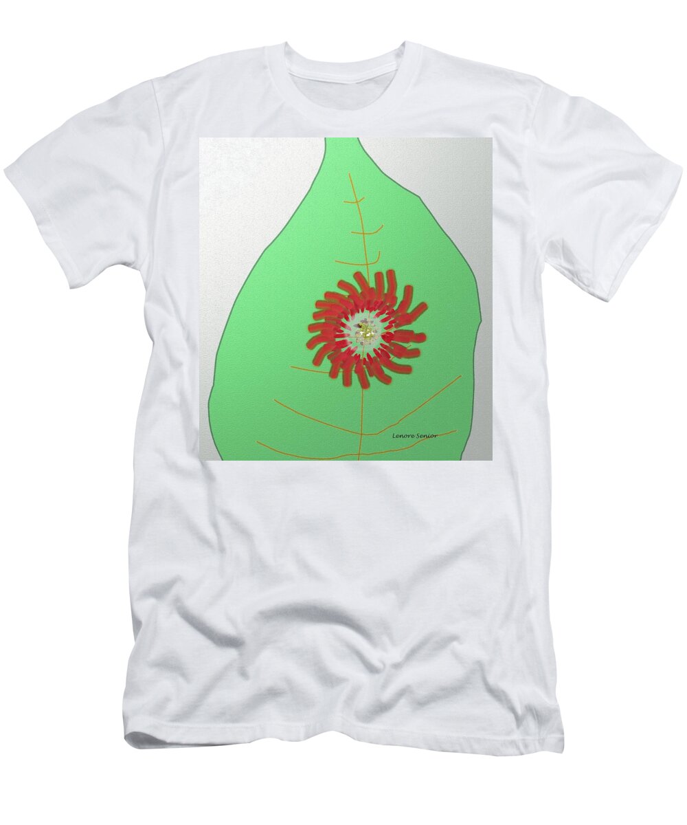 Abstract T-Shirt featuring the painting Flower on the Leaf by Lenore Senior