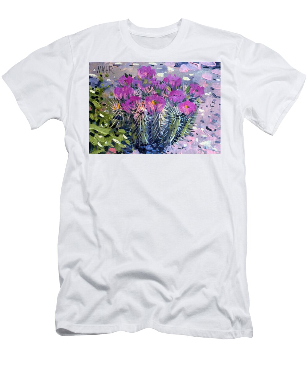 Flowering Cactus T-Shirt featuring the painting Flowering Cactus by Donald Maier