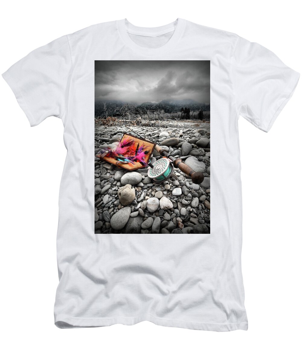  T-Shirt featuring the photograph Fly Rod and Streamers portrait by Jason Brooks