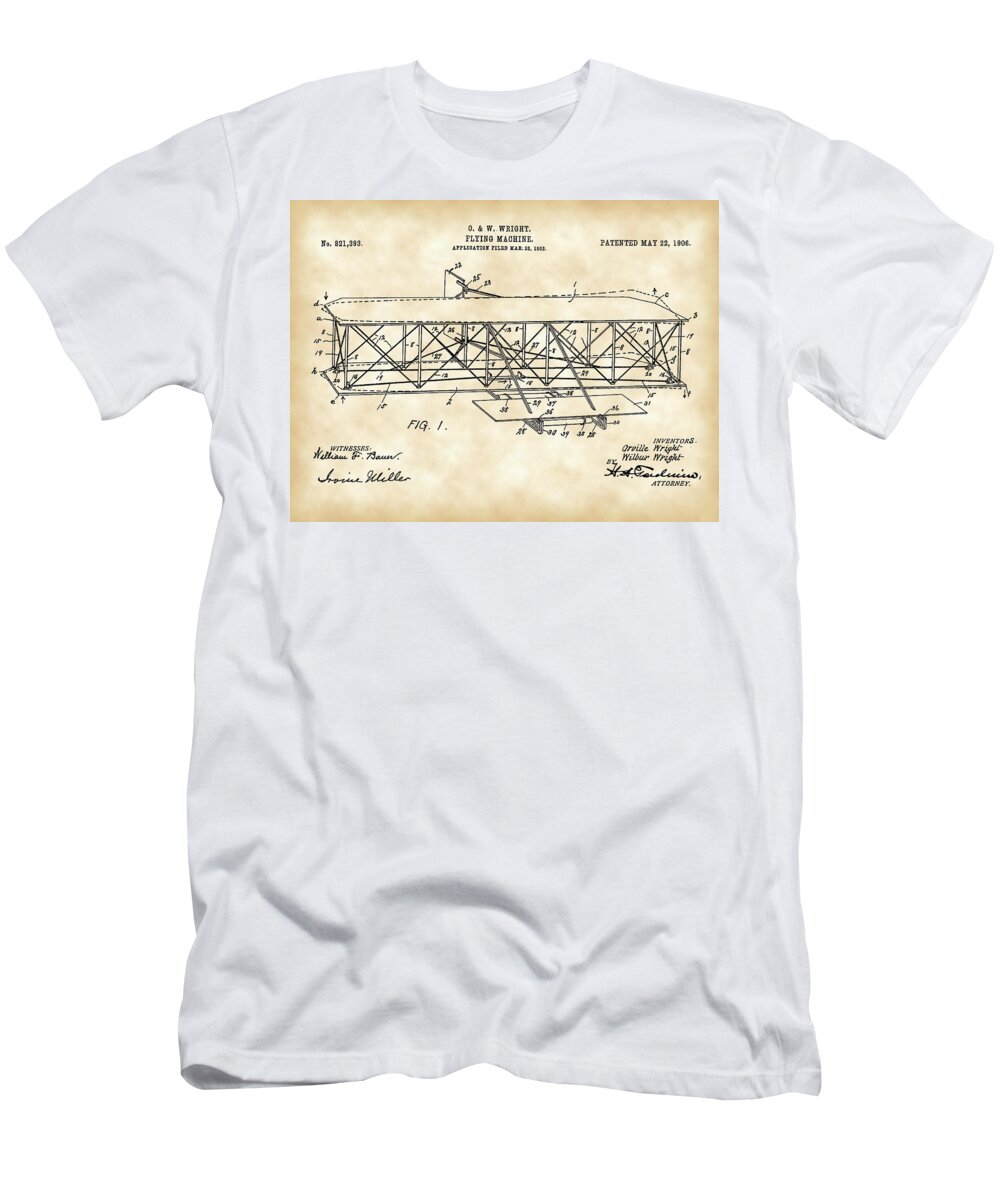 Patent T-Shirt featuring the digital art Flying Machine Patent 1903 - Vintage by Stephen Younts