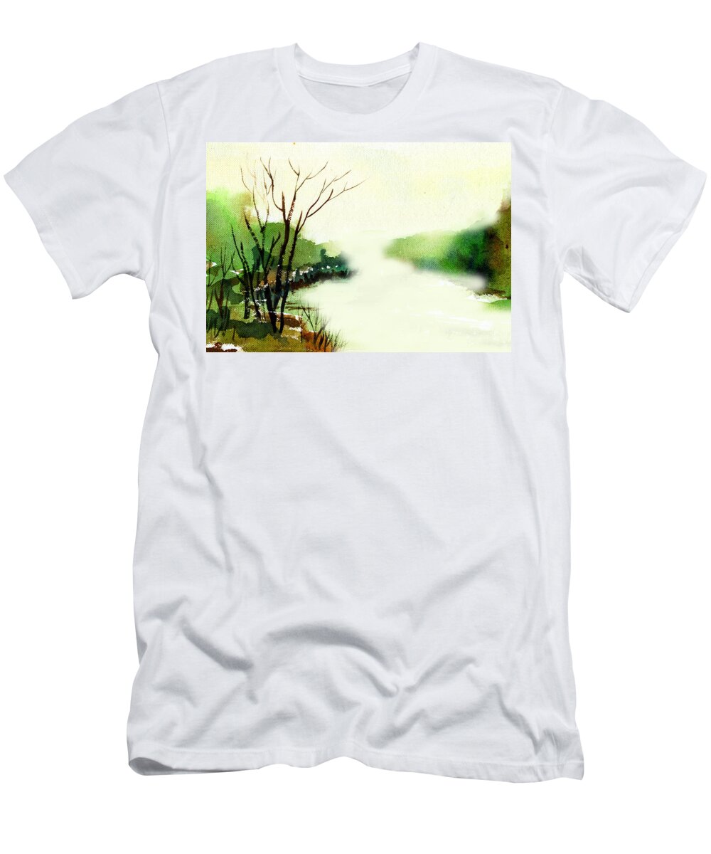 Water Color T-Shirt featuring the painting Fog1 by Anil Nene