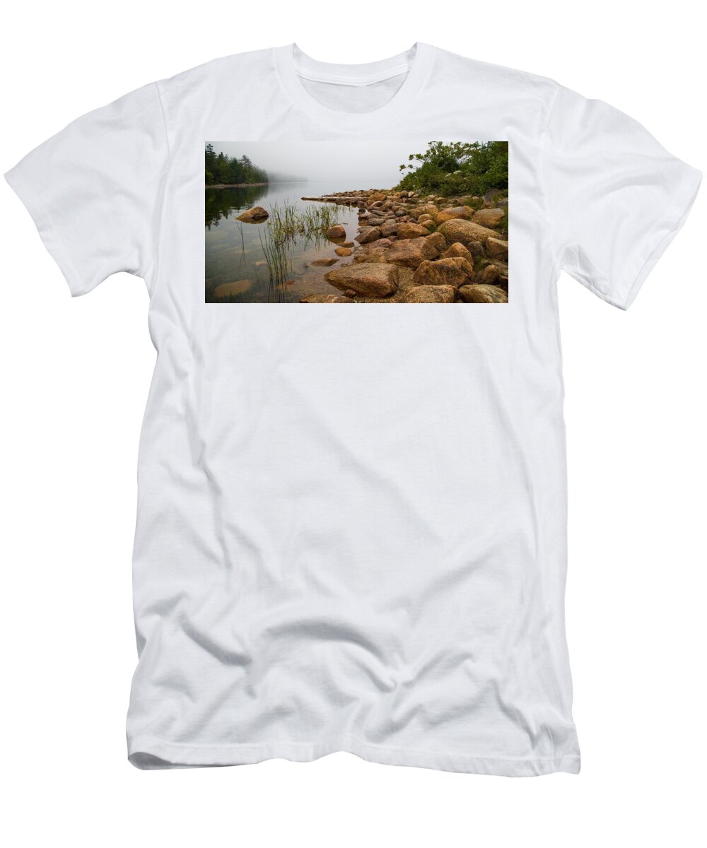 Jordan Pond T-Shirt featuring the photograph Foggy Morning on Jordan Pond by Kevin Craft