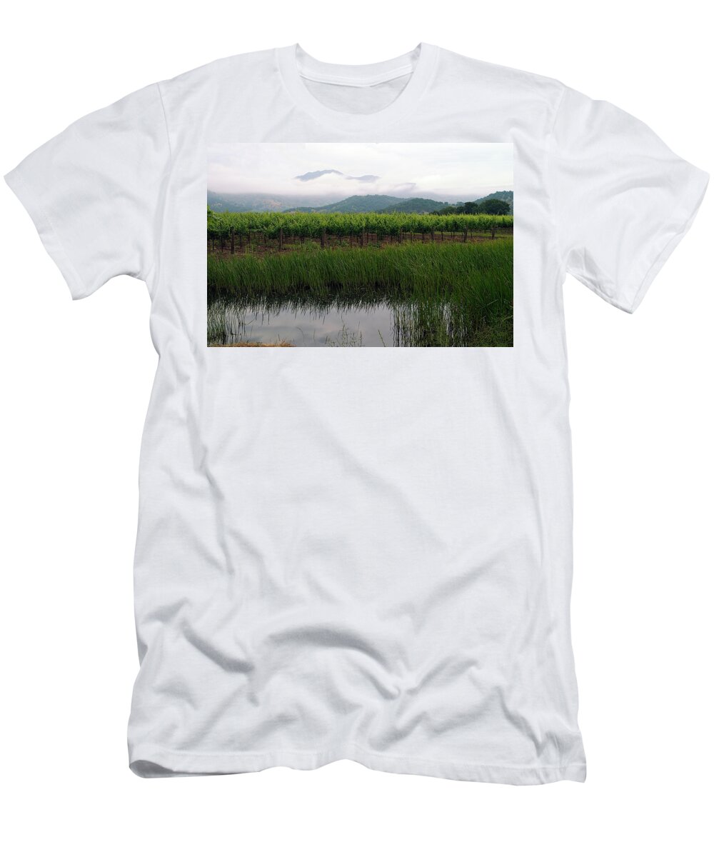 Vineyard T-Shirt featuring the photograph Foggy Vineyard by Mark Harrington