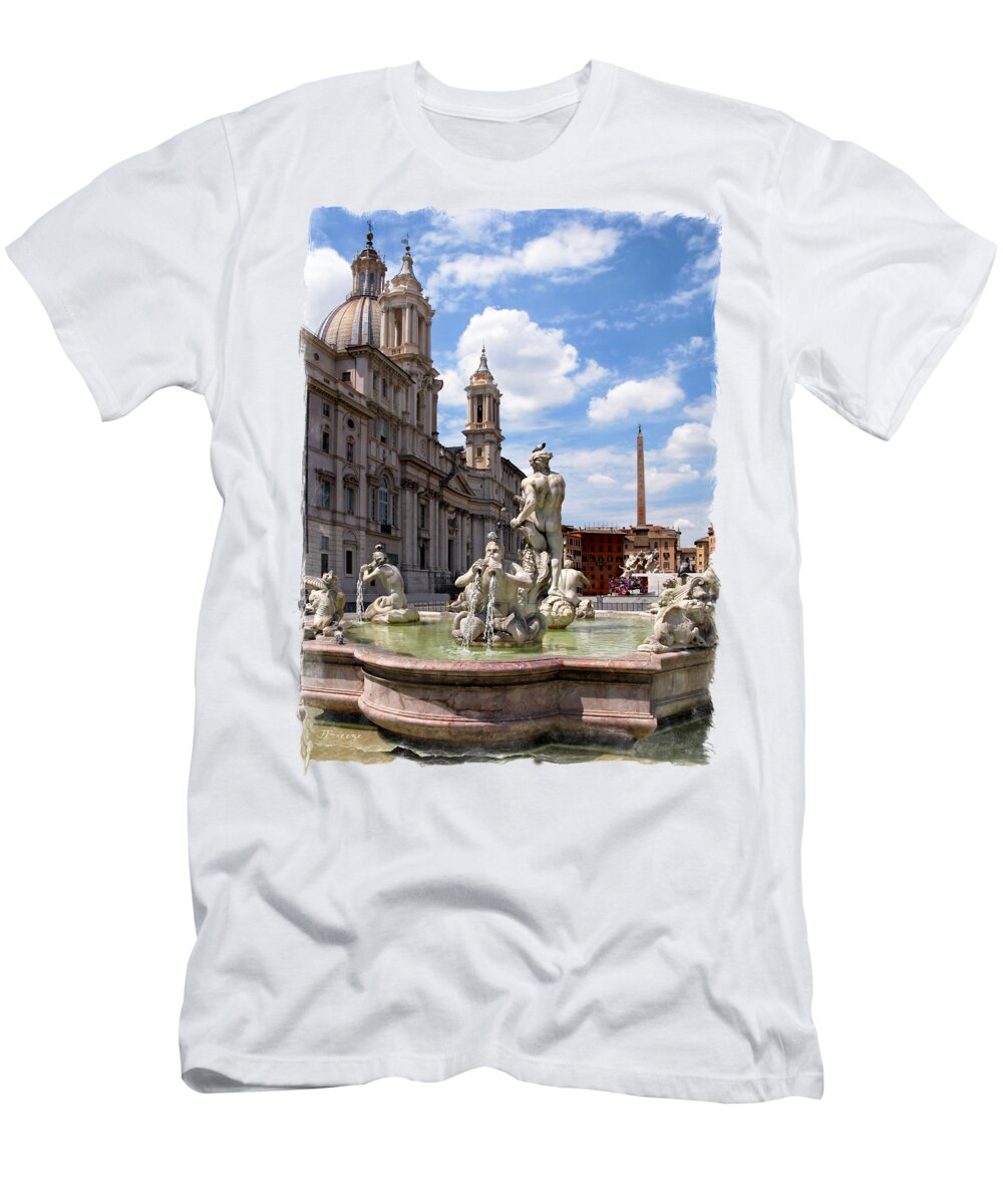 Fontana Del Moro.rome T-Shirt featuring the photograph Fontana del Moro.Rome by Jennie Breeze