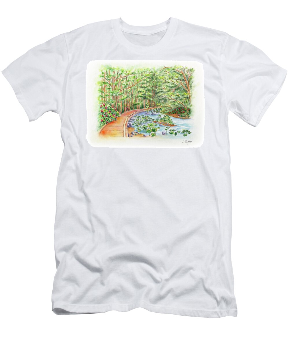 Lithia Park T-Shirt featuring the painting Footbridge by Lori Taylor