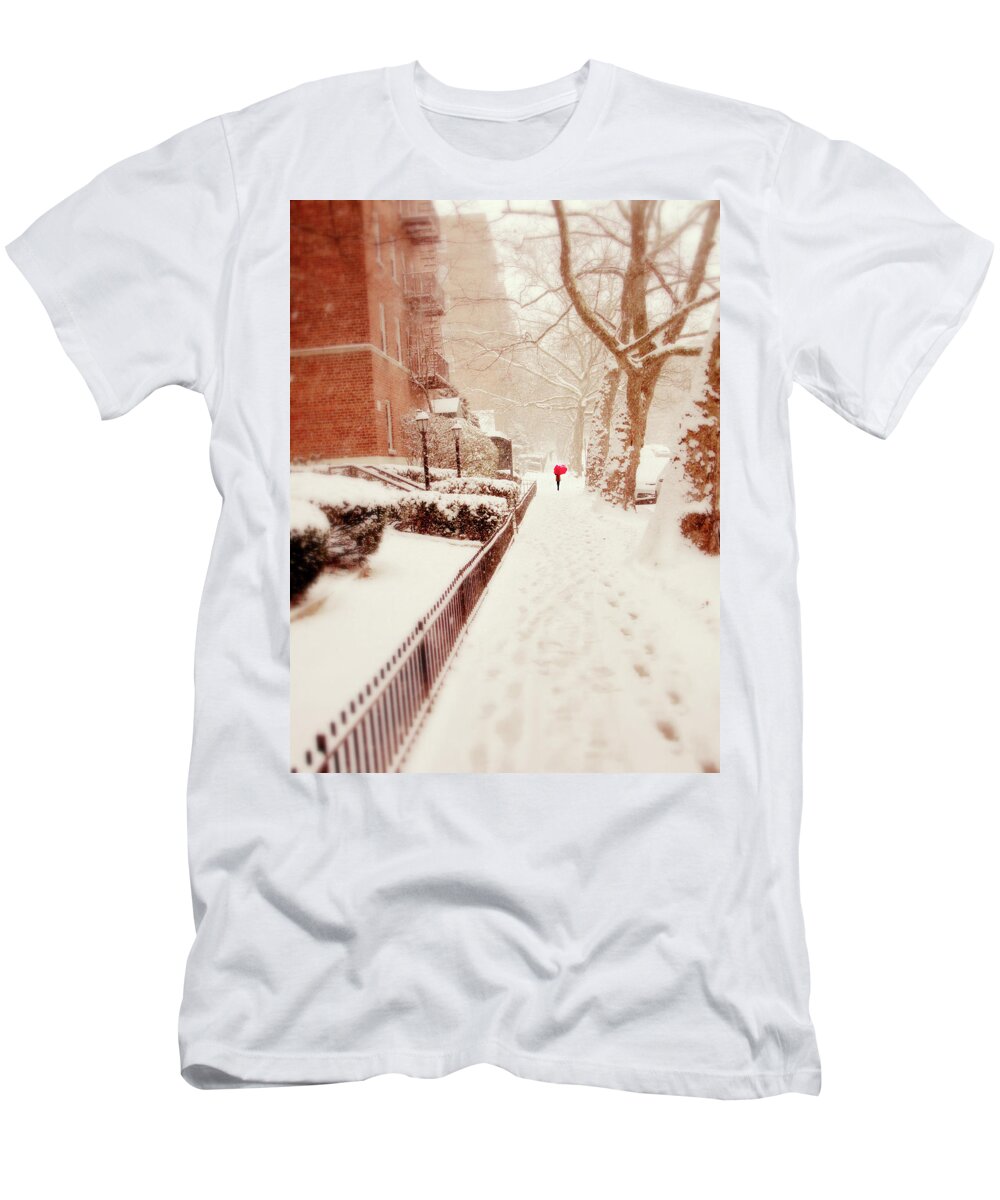 Winter T-Shirt featuring the photograph The Red Umbrella by Jessica Jenney