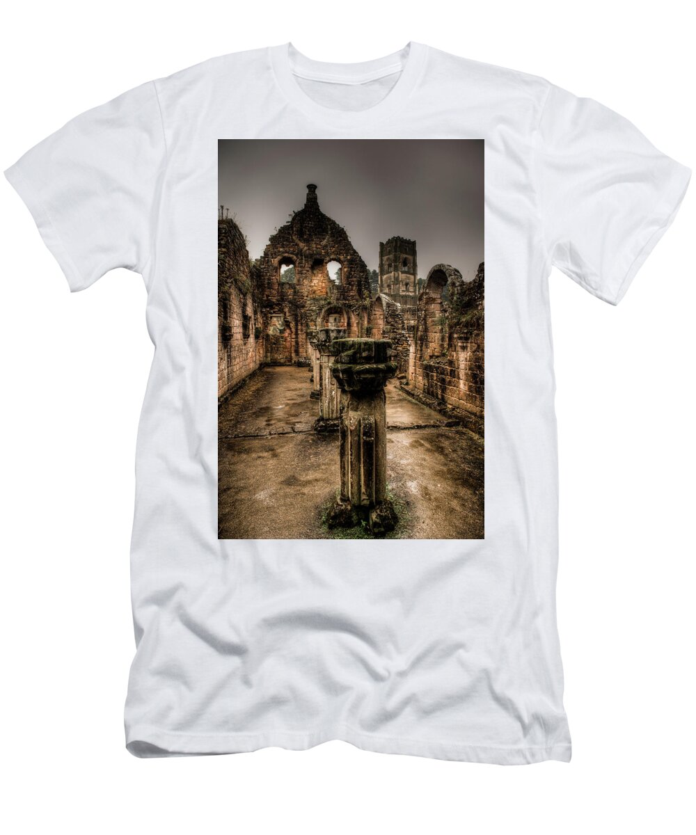 Europe T-Shirt featuring the photograph Fountains Abbey in Pouring Rain by Dennis Dame