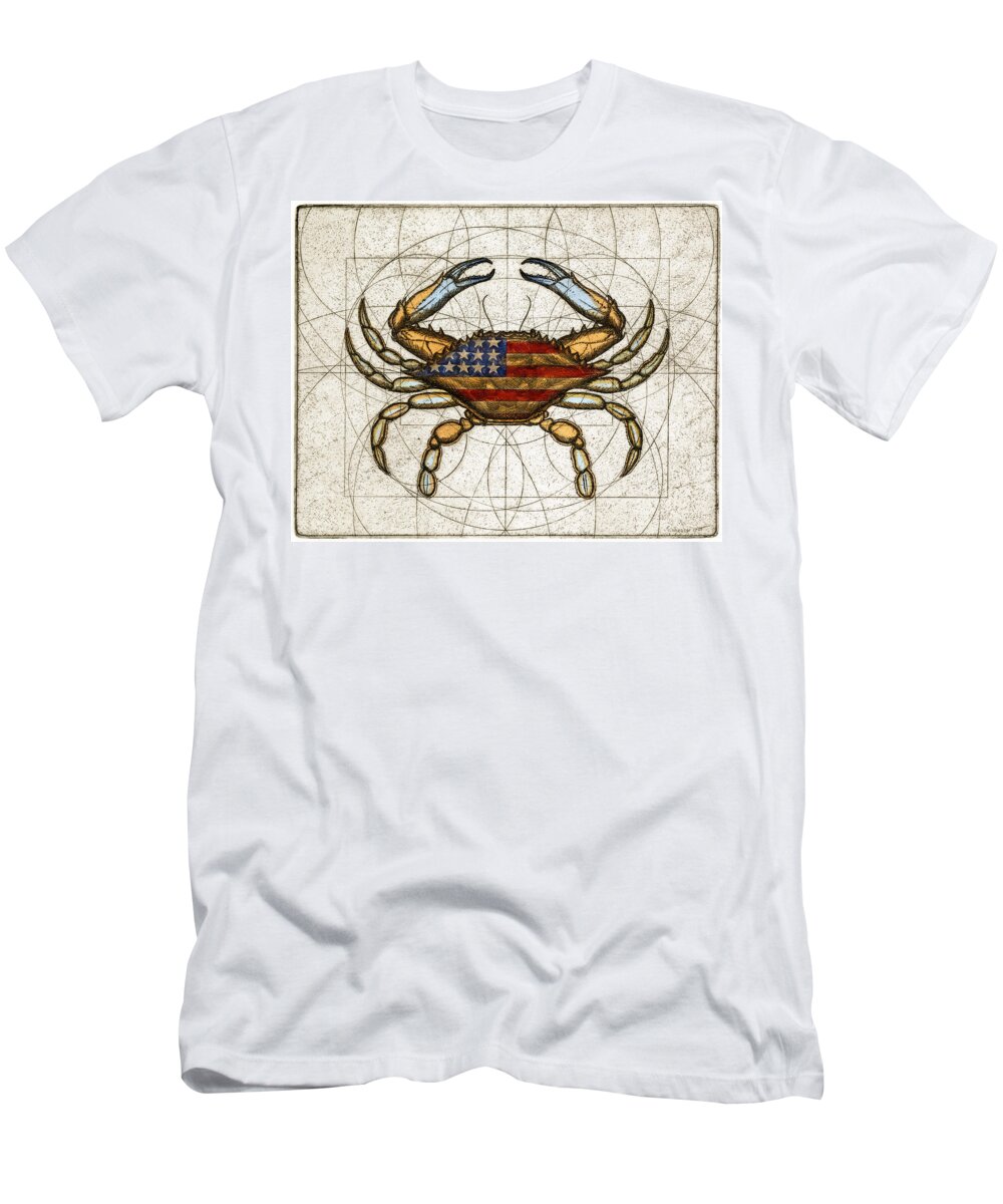 Charles Harden T-Shirt featuring the painting Fourth of July Crab by Charles Harden