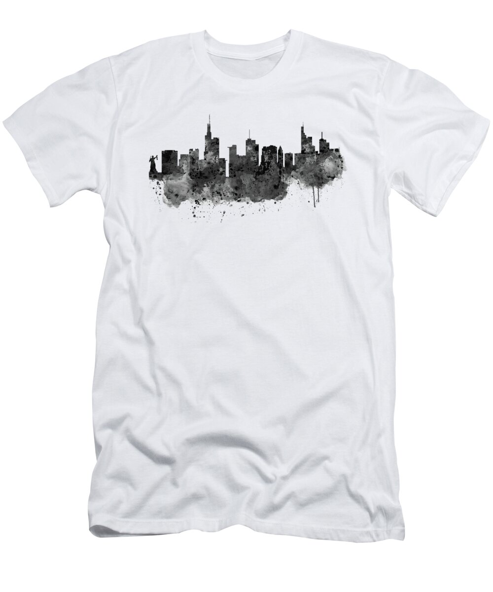 Marian Voicu T-Shirt featuring the painting Frankfurt Black and White Skyline by Marian Voicu