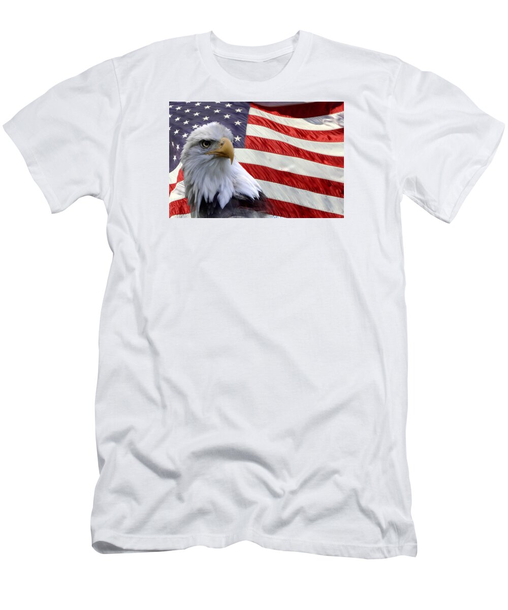 America T-Shirt featuring the photograph  Flag Freedom Eagle by Ann Bridges