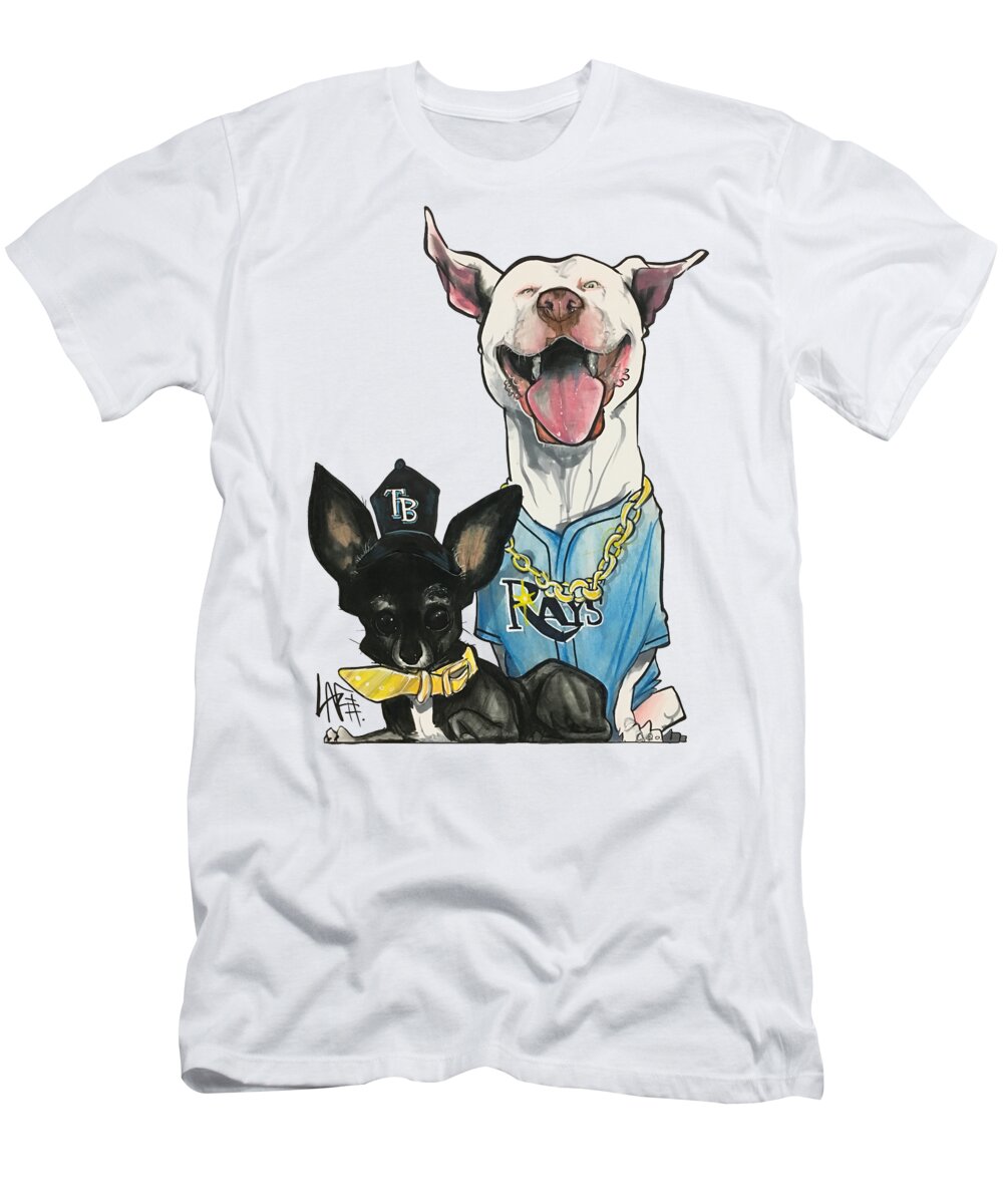 Pet Portrait T-Shirt featuring the drawing French 4 by Canine Caricatures By John LaFree