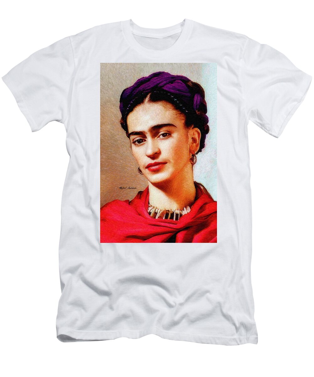 Rafael Salazar T-Shirt featuring the painting Frida in Red by Rafael Salazar