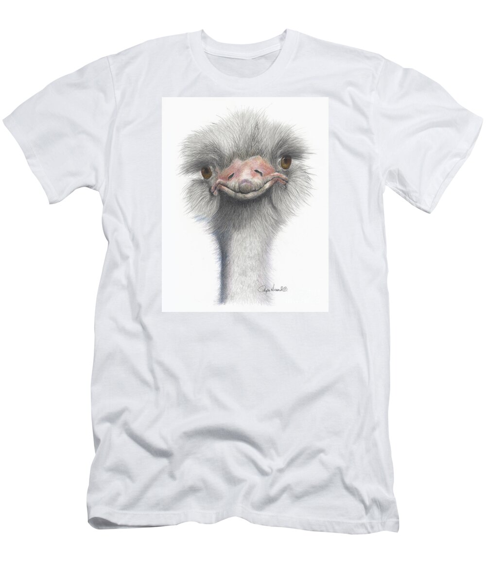 Osterich T-Shirt featuring the drawing Funny Face by Phyllis Howard