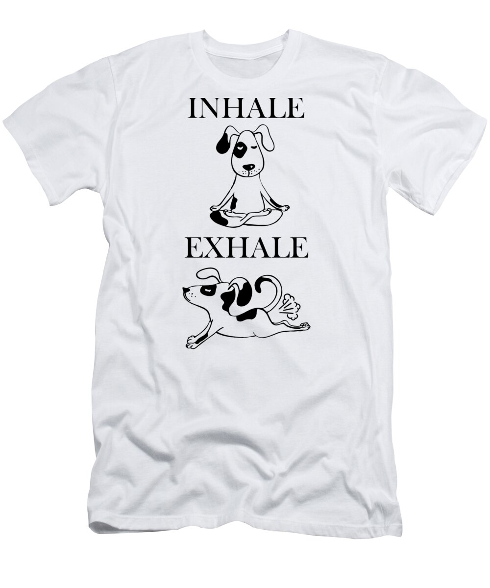 Yoga T-Shirt featuring the digital art Funny Fart Yoga for Women Men Breaking Wind Dog Light by Nikita Goel