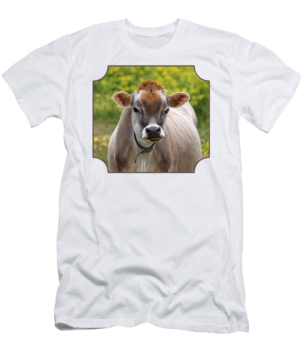 Jersey Cow T-Shirt featuring the photograph Funny Jersey Cow - Horizontal by Gill Billington