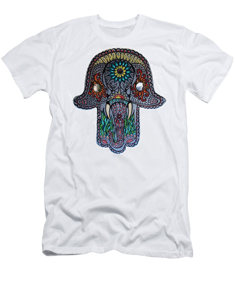 Hamsa T-Shirt featuring the painting Ganesha Hamsa by Patricia Arroyo