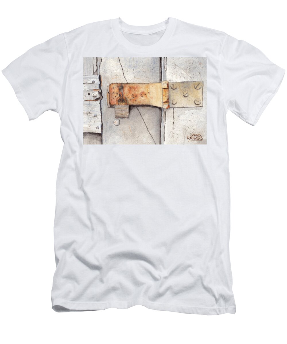 Lock T-Shirt featuring the painting Garage Lock Number Two by Ken Powers