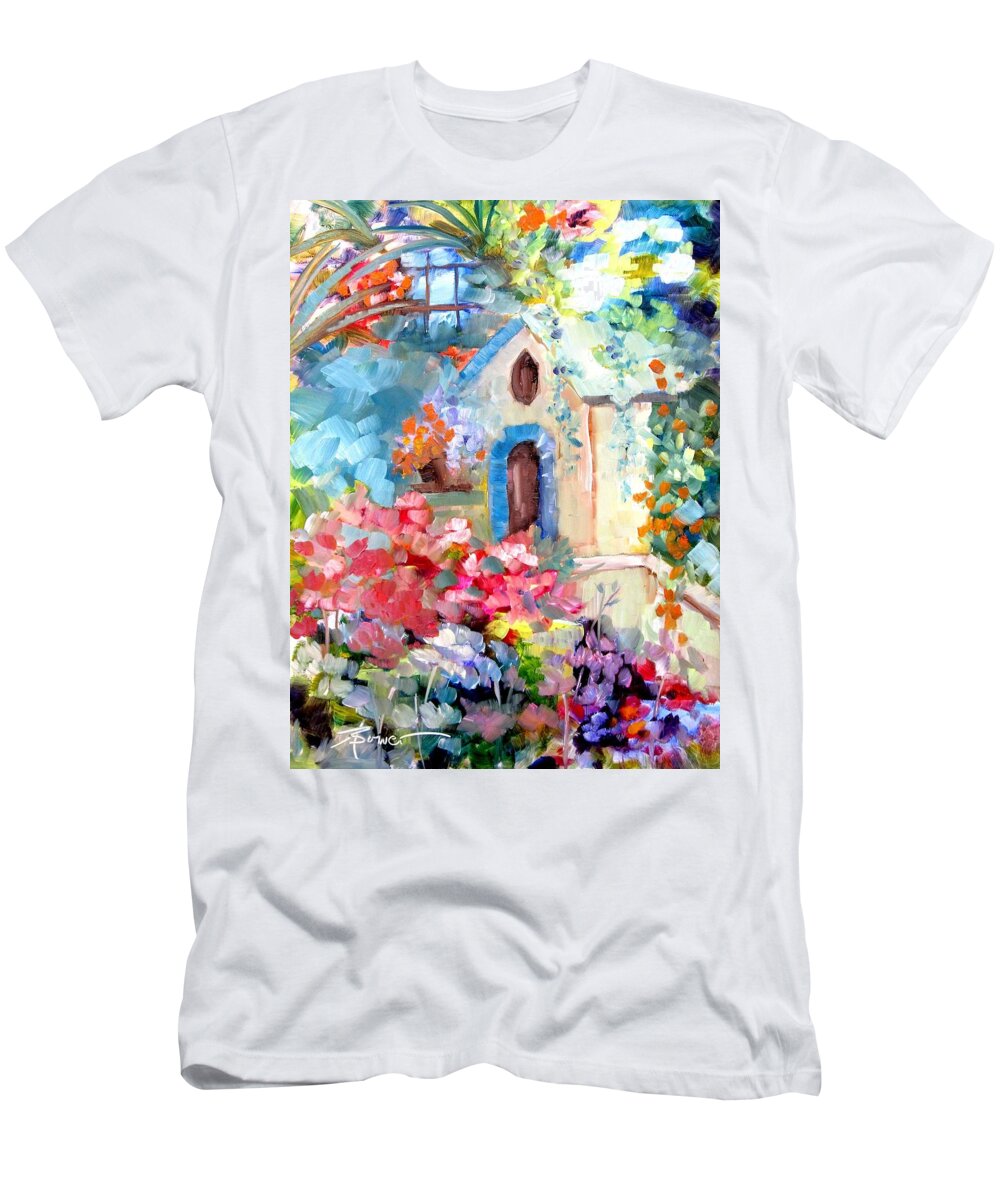 Garden T-Shirt featuring the painting Garden Door by Adele Bower