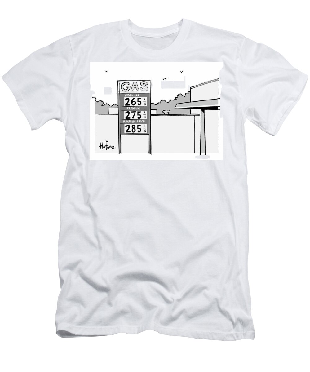 Gas Station T-Shirt featuring the drawing Gas Station Pumpkin Spice by Kaamran Hafeez