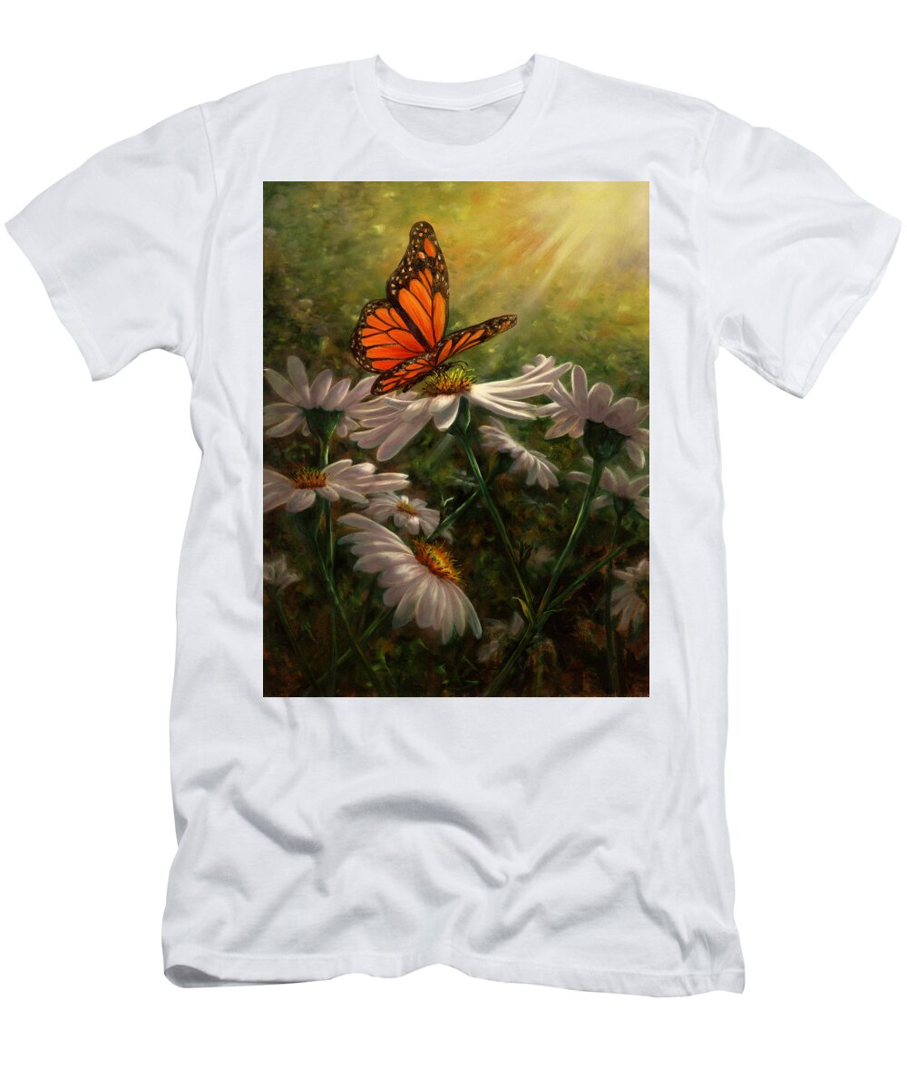 Monarch Butterfly T-Shirt featuring the painting Gentle Landing by Lynne Pittard