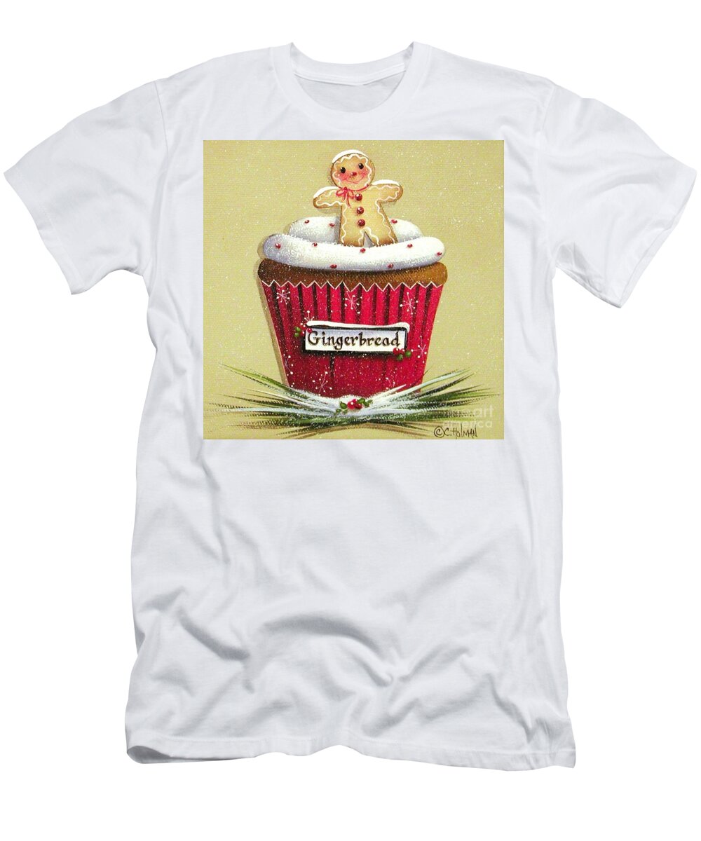 Art T-Shirt featuring the painting Gingerbread Cookie Cupcake by Catherine Holman