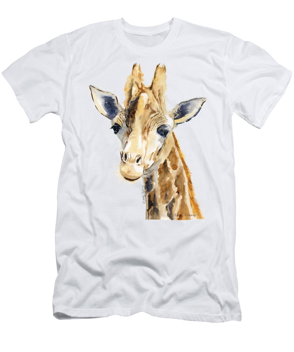 Giraffe T-Shirt featuring the painting Giraffe Watercolor by Melly Terpening