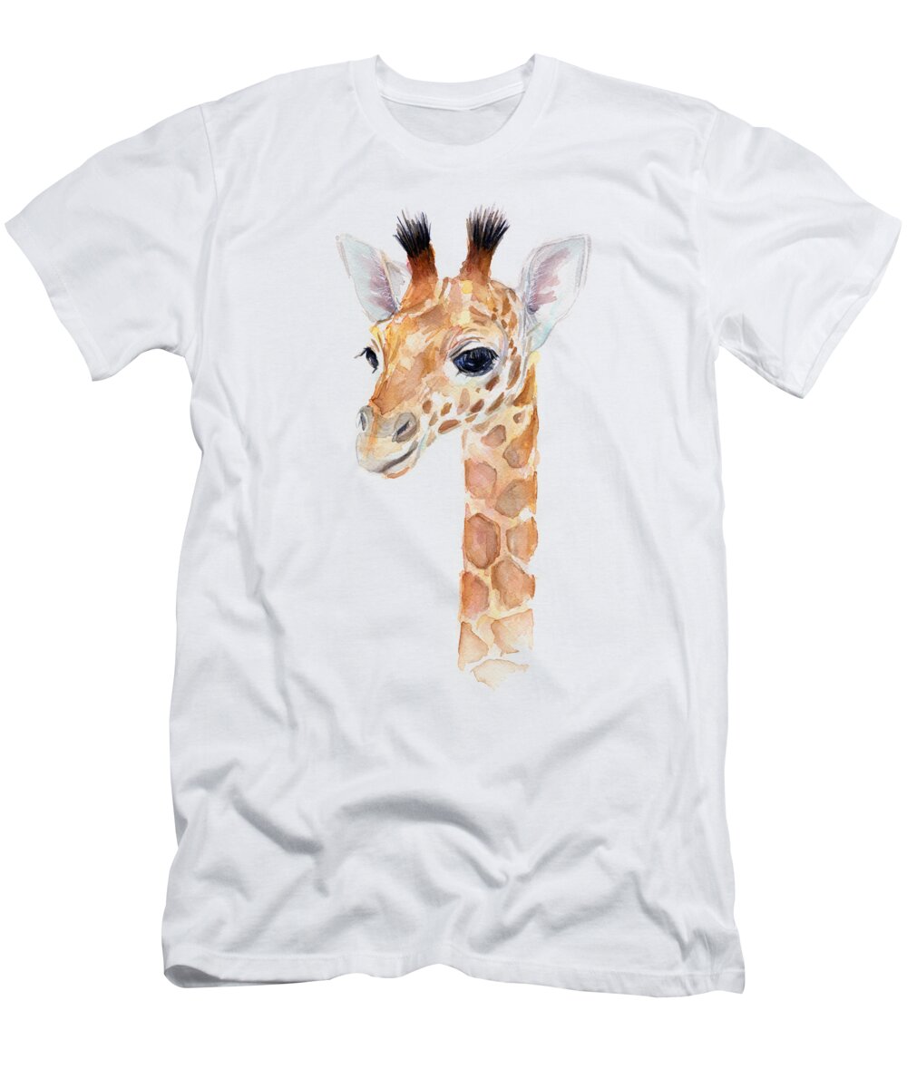 Watercolor T-Shirt featuring the painting Giraffe Watercolor by Olga Shvartsur