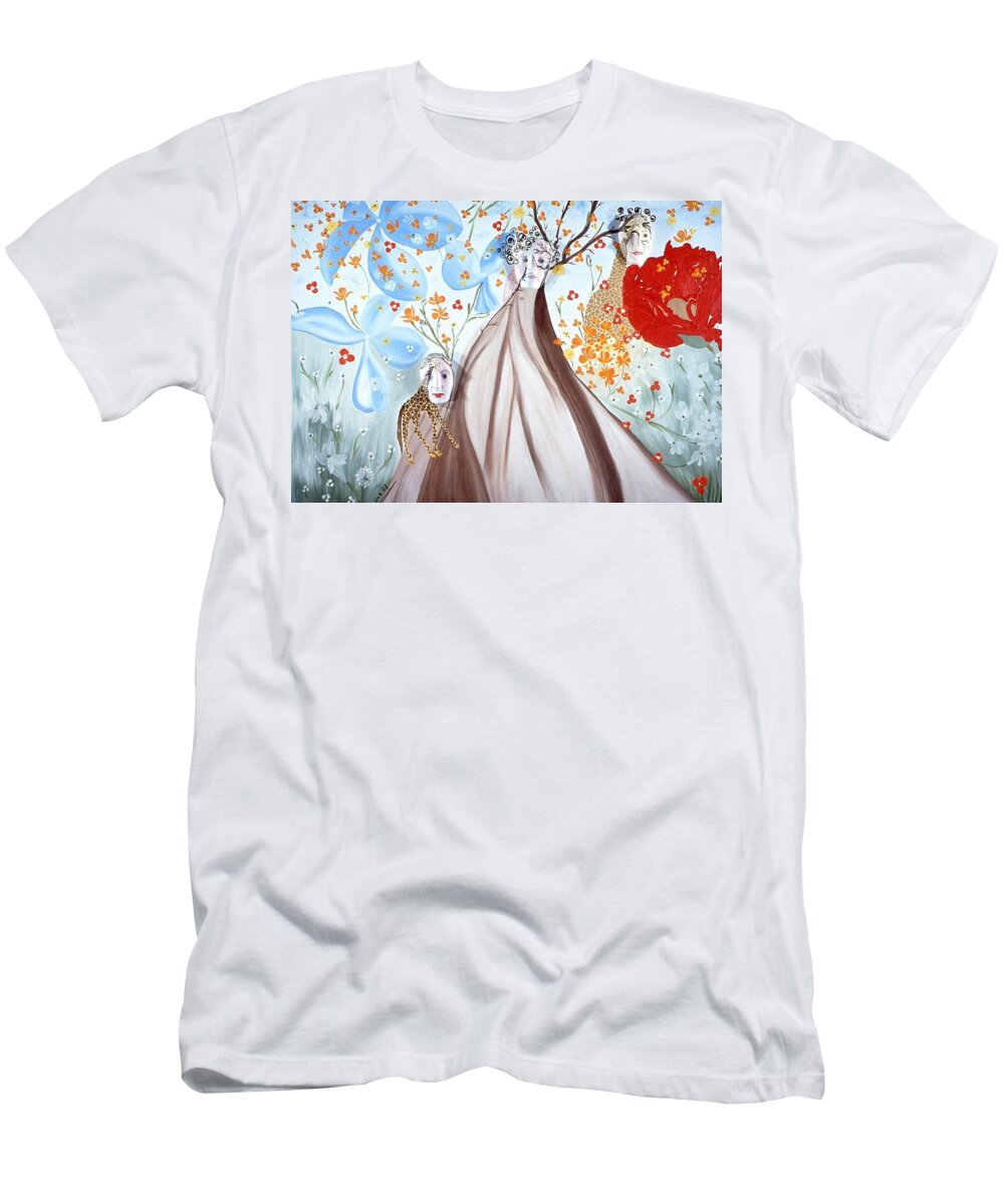 Giraffe T-Shirt featuring the painting Giraffe Womens by Sima Amid Wewetzer