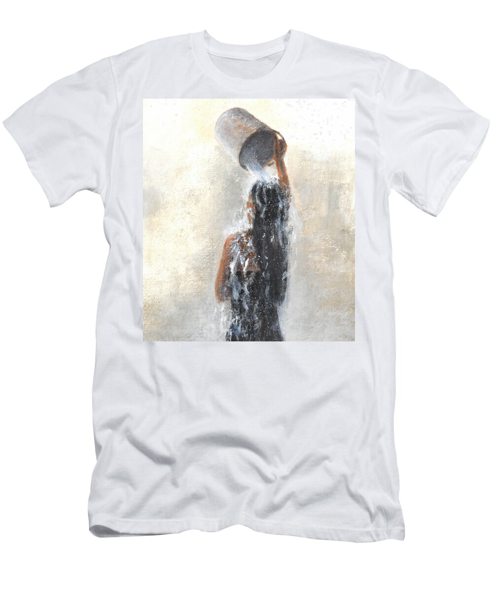 Bathing T-Shirt featuring the painting Girl Showering by Lincoln Seligman