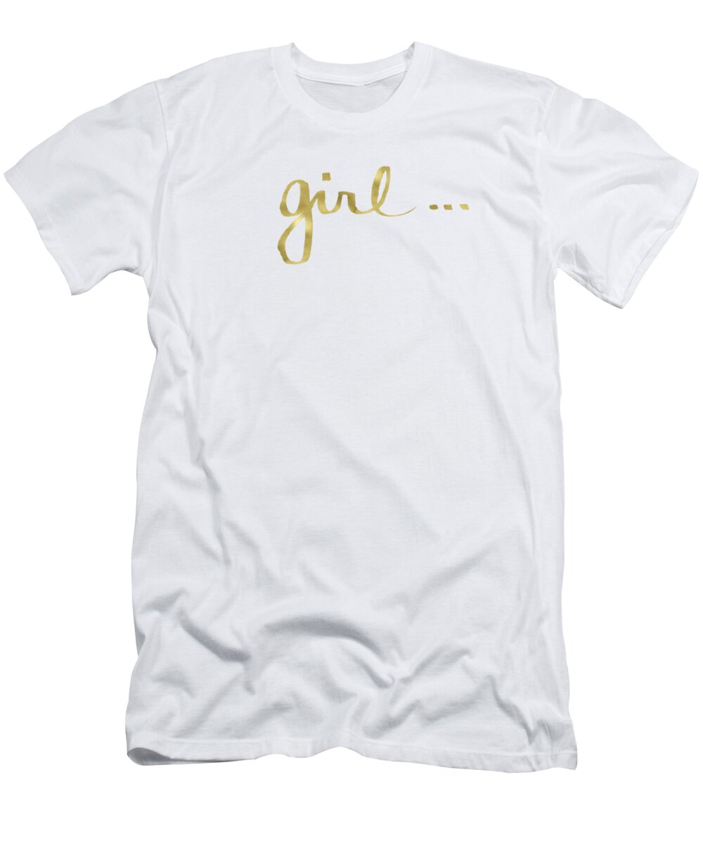 Little Black Dress T-Shirt featuring the painting Girl Talk Gold- Art by Linda Woods by Linda Woods