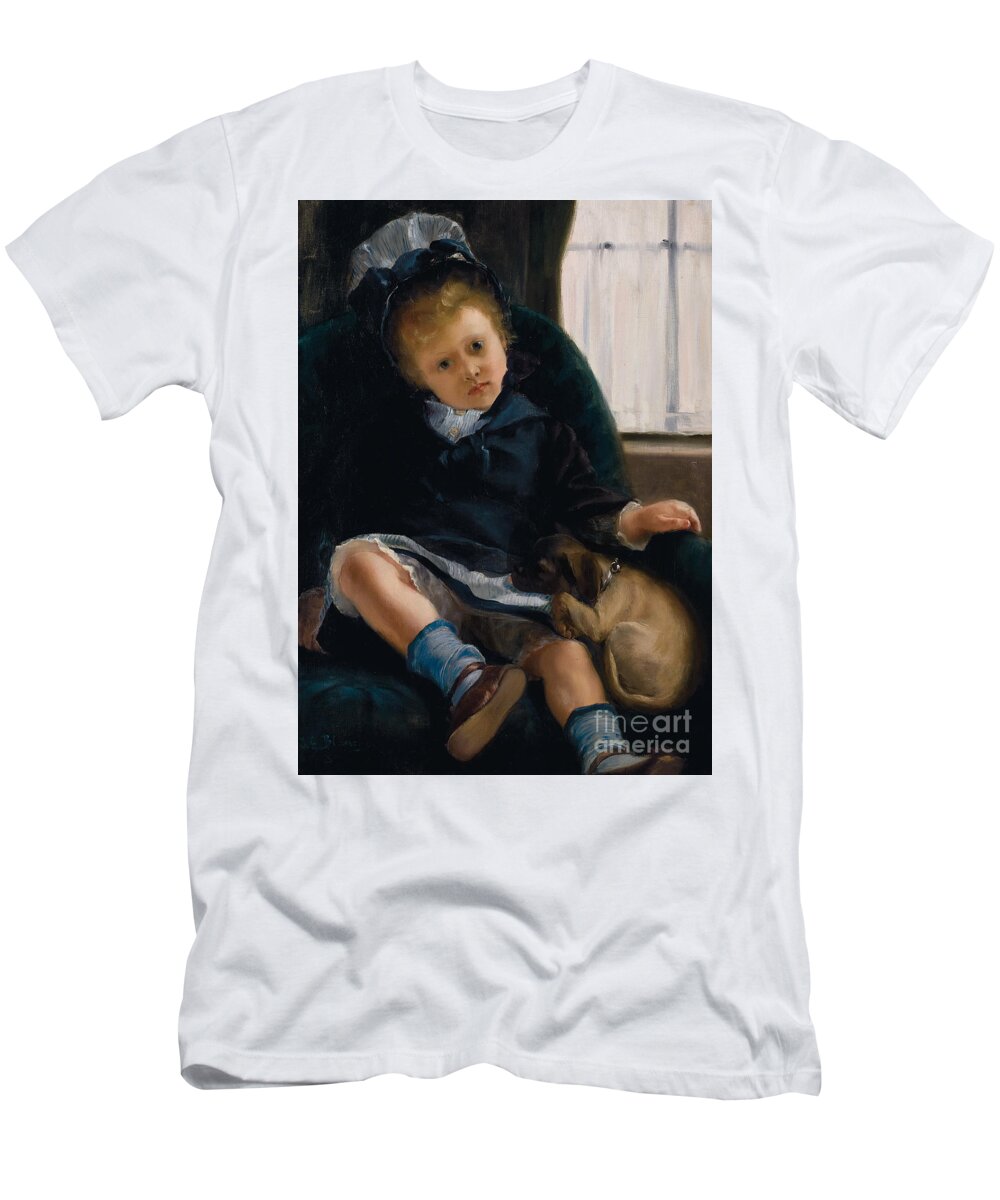 Puppy T-Shirt featuring the painting Girl With Puppy by Jacques-Emile Blanche