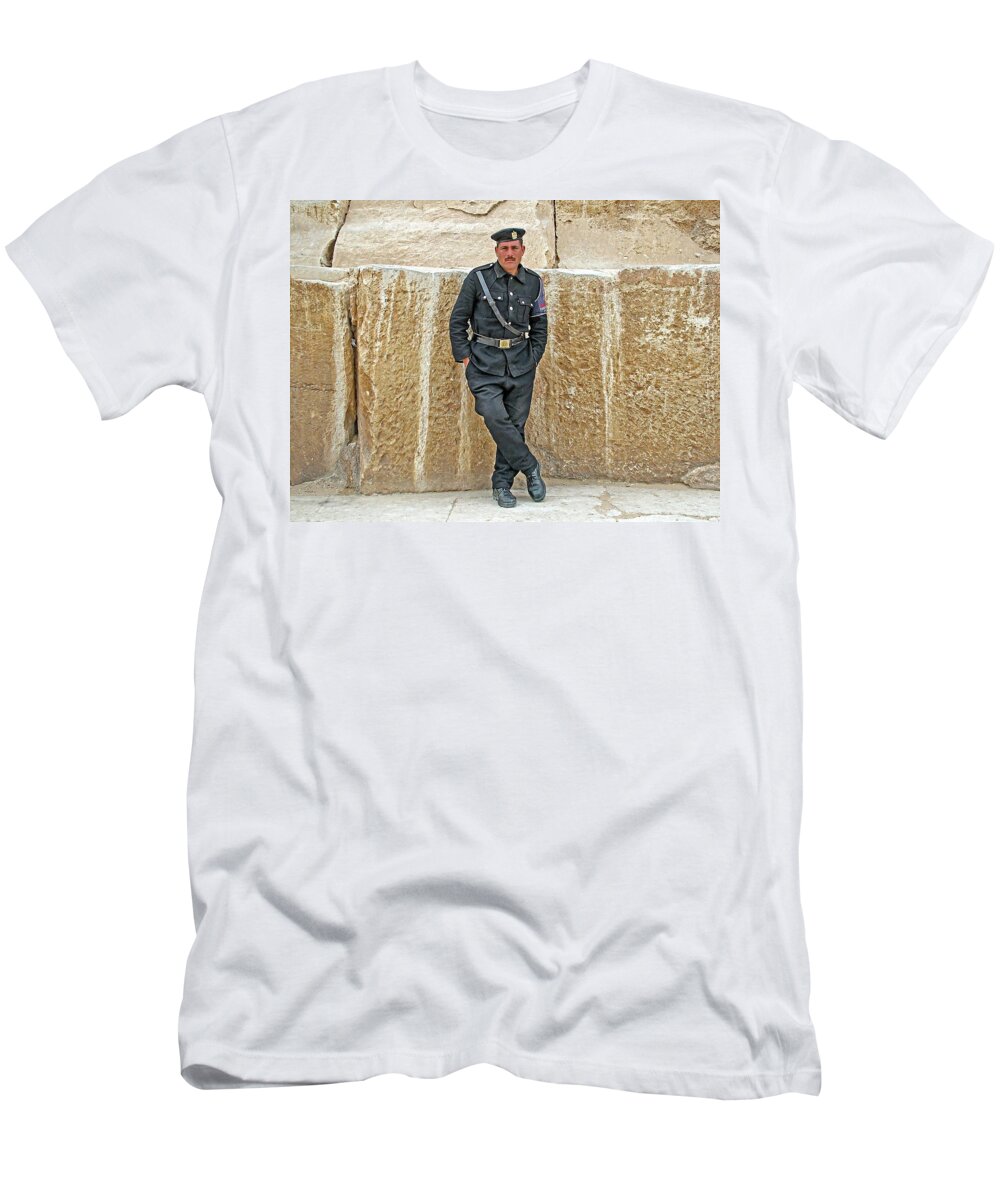 Egypt T-Shirt featuring the photograph Giza Pyramids Tourist Police by Joseph Hendrix