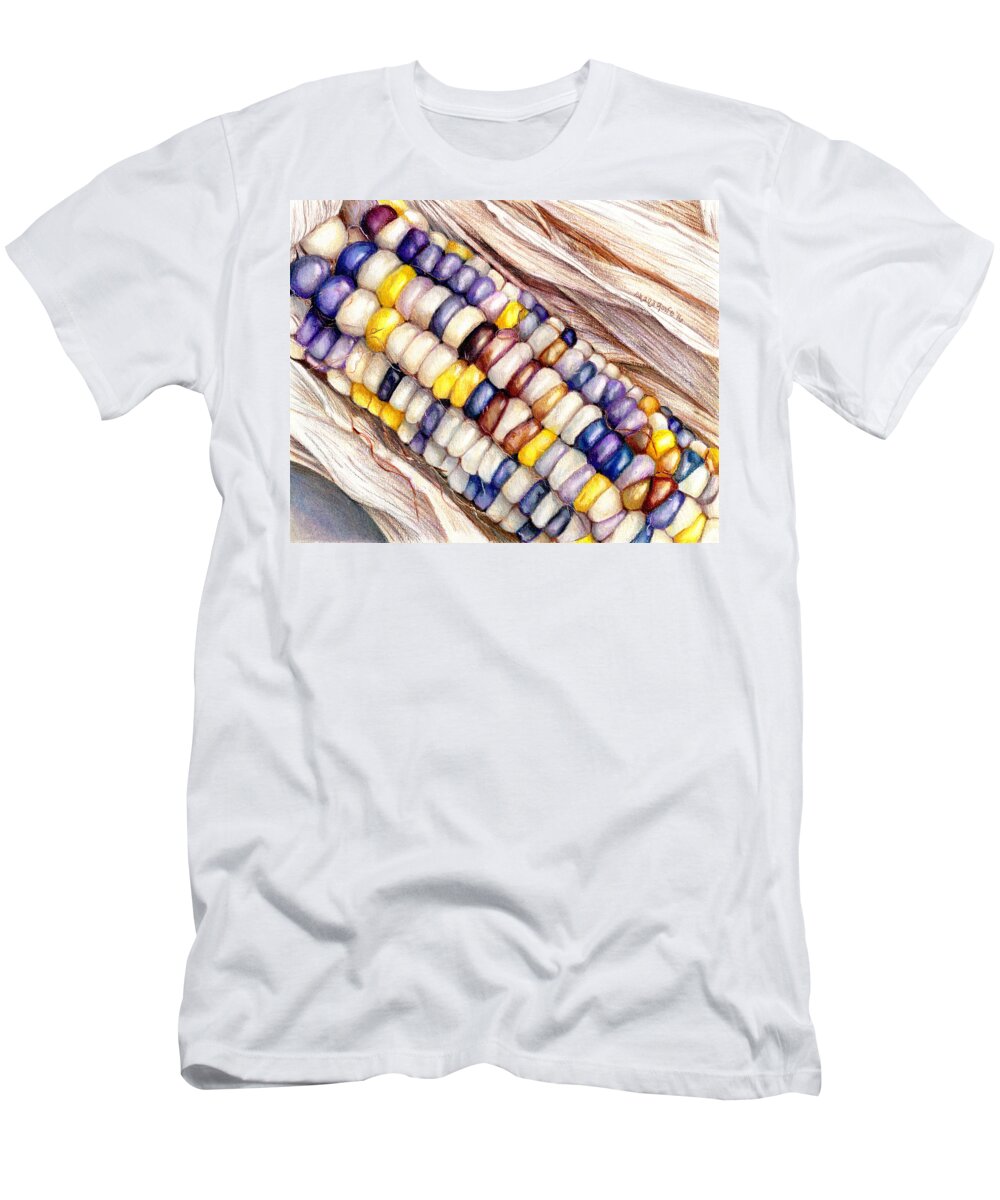 Corn T-Shirt featuring the drawing Glass Gem Corn by Shana Rowe Jackson