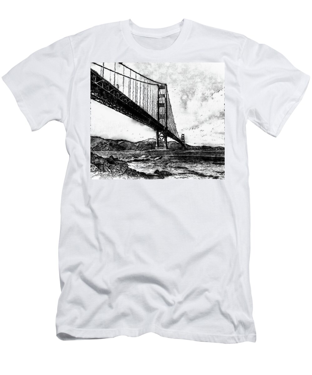 Golden Gate Bridge T-Shirt featuring the digital art Golden Gate Bridge - Minimal 06 by AM FineArtPrints