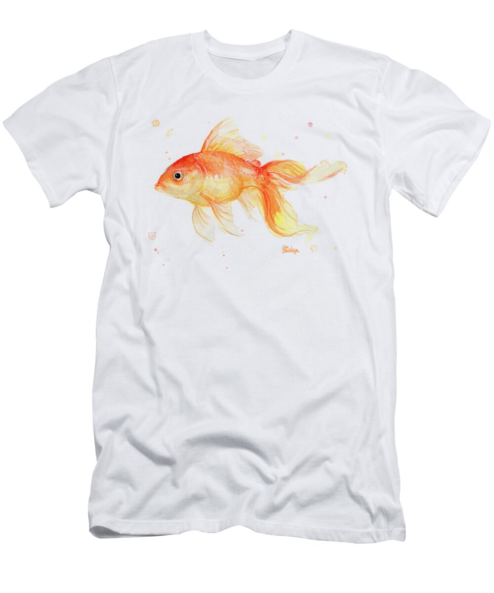 Gold T-Shirt featuring the painting Goldfish Painting Watercolor by Olga Shvartsur