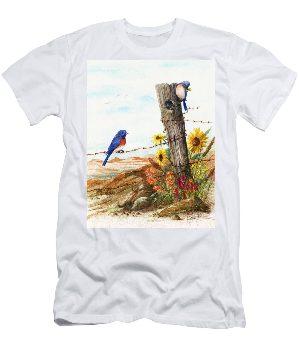 Bluebirds T-Shirt featuring the painting Gonna Find Me A Bluebird by Marilyn Smith