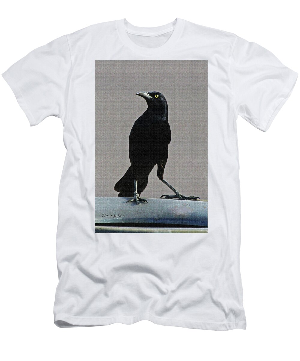 Grackle Looking T-Shirt featuring the digital art Grackle Looking by Tom Janca