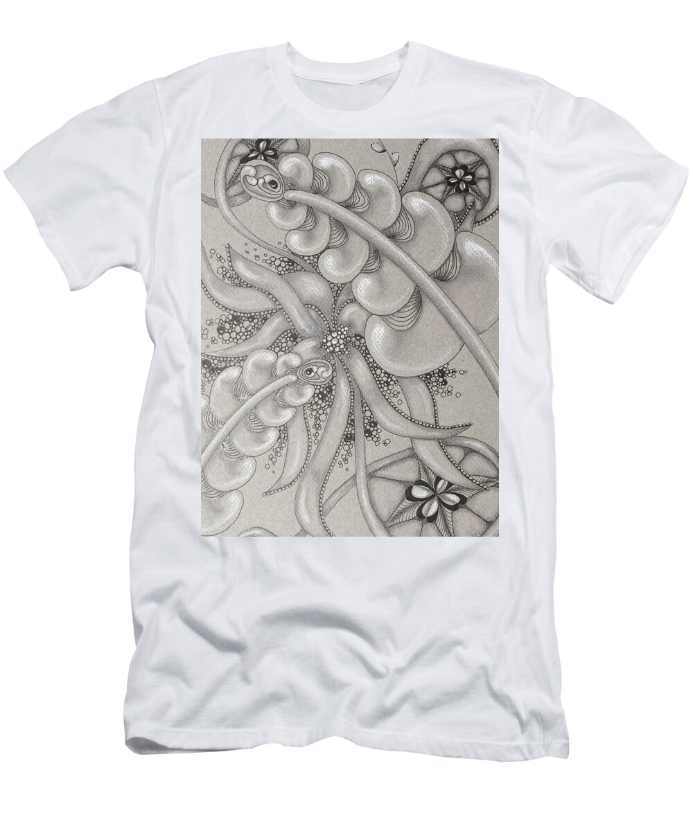 Gray T-Shirt featuring the drawing Gray Garden Explosion by Jan Steinle