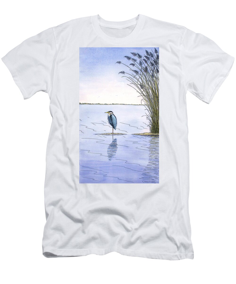 Great Blue Heron T-Shirt featuring the painting Great Blue Heron by Charles Harden