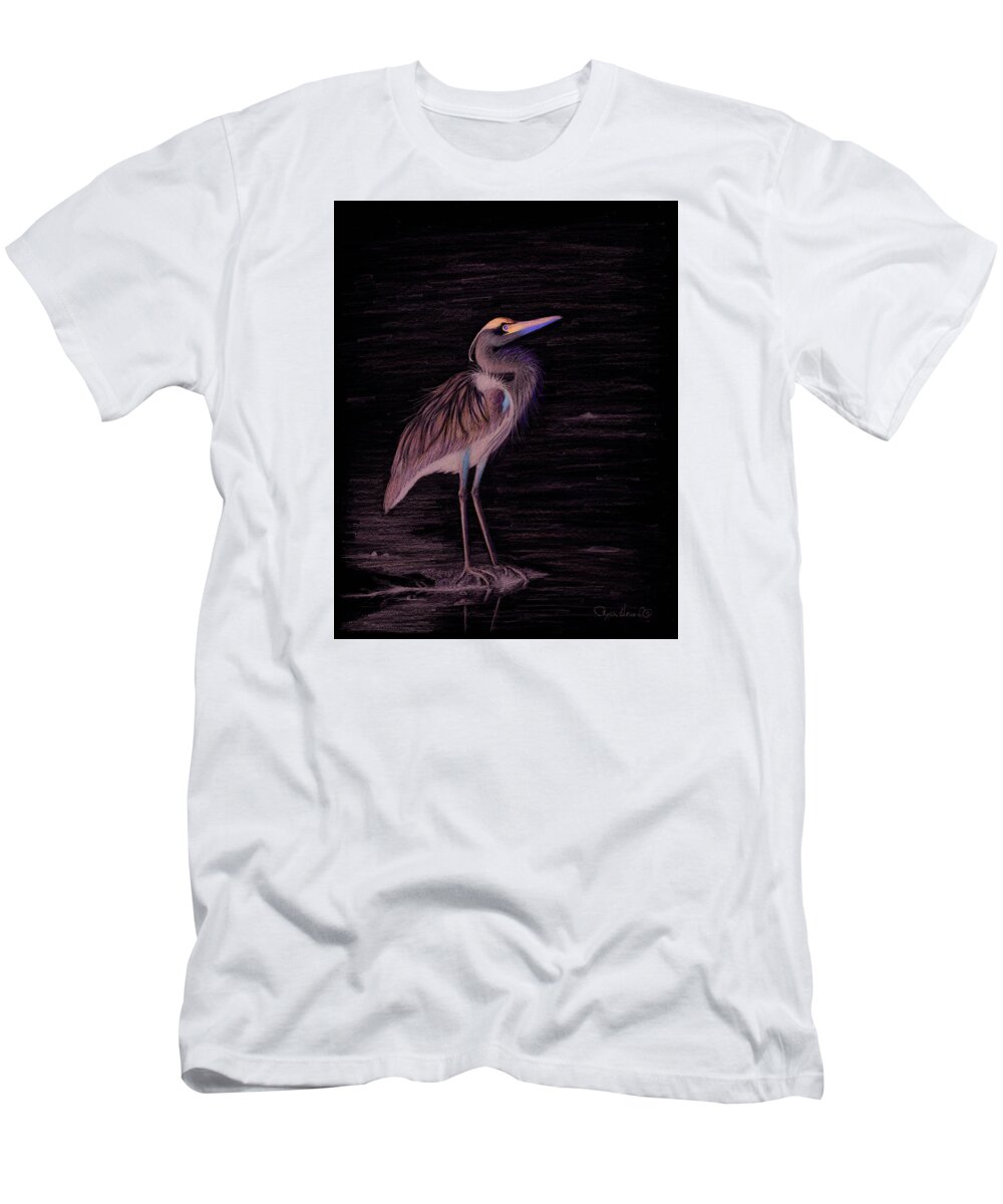 Heron T-Shirt featuring the drawing Great Blue Heron by Phyllis Howard