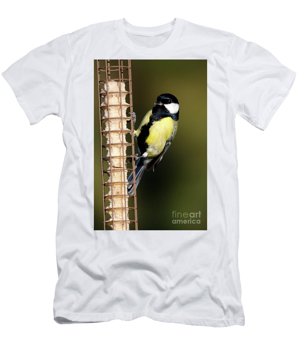Great Tit T-Shirt featuring the photograph Great tit on feeder by Steev Stamford