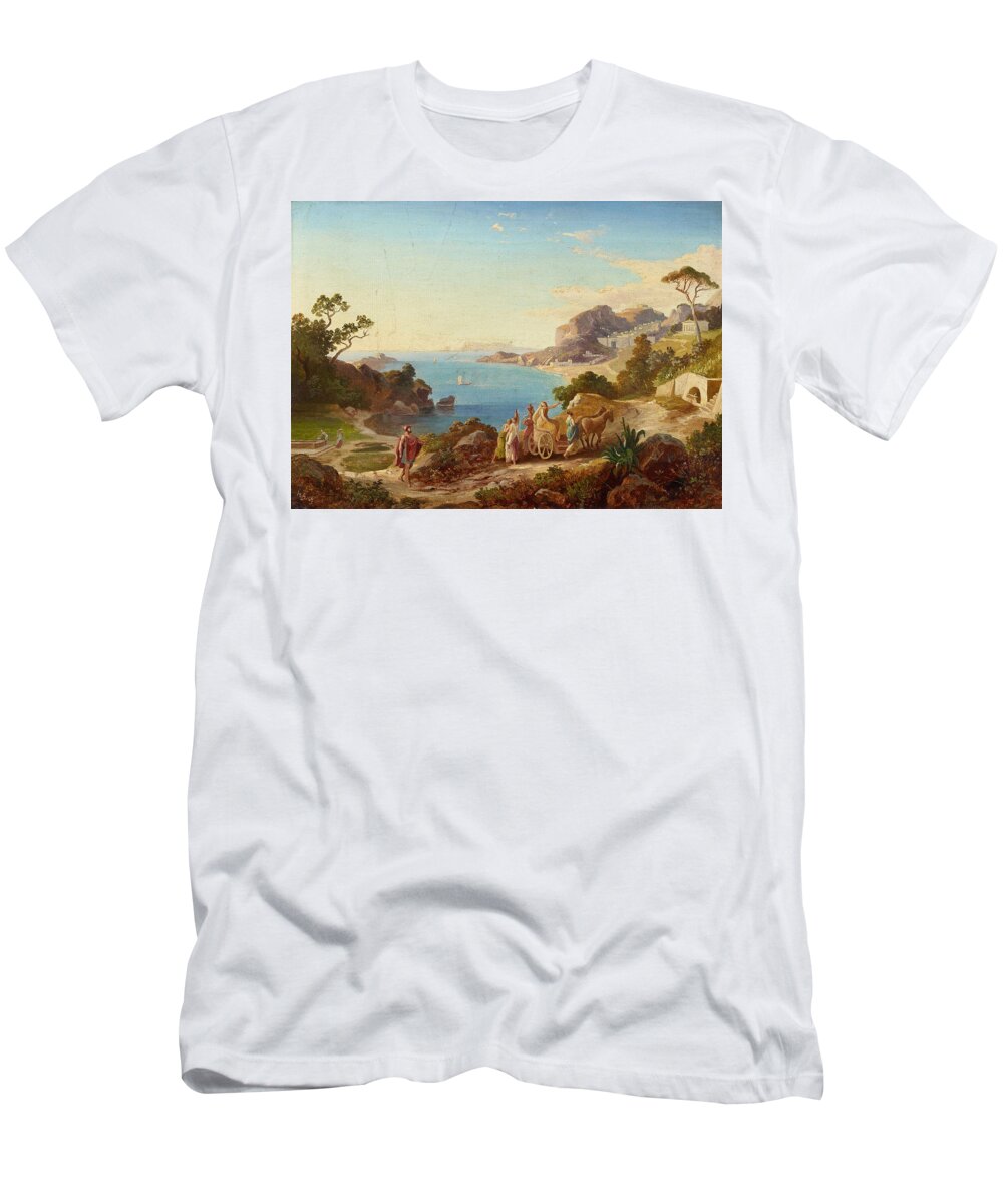 Heinrich Gaertner T-Shirt featuring the painting Greek Landscape with Odysseus and Nausicaa by Heinrich Gaertner